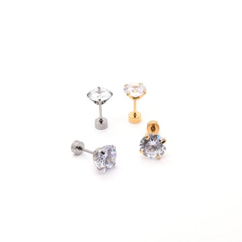 Stainless Steel Stud Earrings, 304 Stainless Steel, plated, Unisex & different size for choice & micro pave cubic zirconia, more colors for choice, Sold By PC
