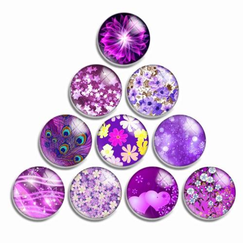 Glas Cabochons, mit Harz, flache Runde, gemischtes Muster & DIY & verschiedene Größen vorhanden, violett, 10PCs/Menge, verkauft von Menge