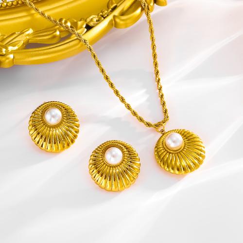 Jewelry Sets Titanium Steel with Plastic Pearl with 5cm extender chain 18K gold plated fashion jewelry & for woman golden Length Approx 40 cm Sold By PC