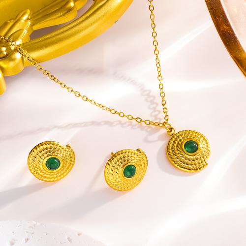 Jewelry Sets, Titanium Steel, with turquoise, with 5cm extender chain, 18K gold plated, fashion jewelry & different styles for choice & for woman, golden, Length:Approx 40 cm, Sold By PC
