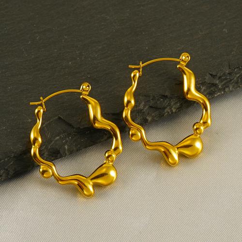 Boucle d'oreille Acier Titane, bijoux de mode & pour femme, doré, 32x27mm, Vendu par paire