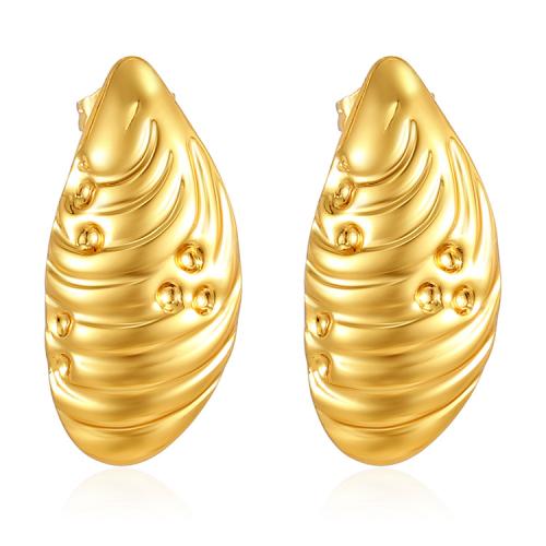 Stainless Steel Stud Earrings, 304 Stainless Steel, Vacuum Ion Plating, fashion jewelry & for woman, golden, 12.80x26.80mm, Sold By Pair