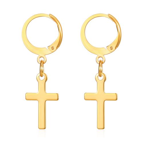 Huggie Hoop Drop Earring 304 Stainless Steel Cross Vacuum Ion Plating fashion jewelry & for woman Sold By Pair