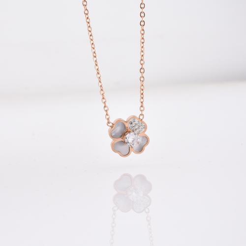 Titanium Steel Necklace, Four Leaf Clover, fashion jewelry & for woman & with rhinestone, Length:Approx 45 cm, Sold By PC