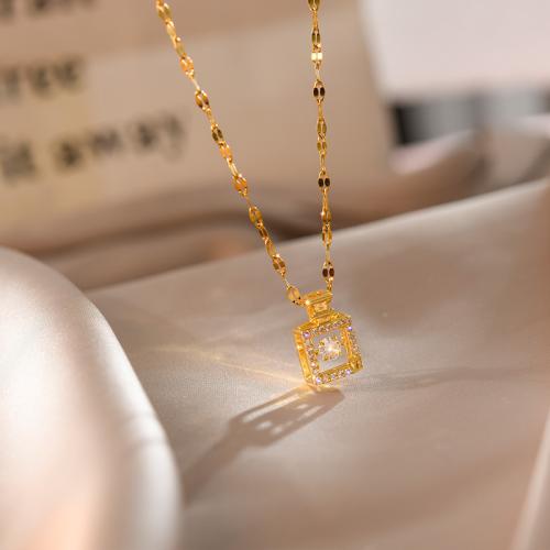 Titanium Steel Necklace, Perfume Bottle, fashion jewelry & for woman & with rhinestone, Length:Approx 45 cm, Sold By PC