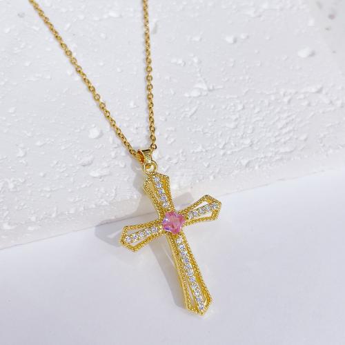 Cubic Zircon Micro Pave Brass Necklace Cross fashion jewelry & micro pave cubic zirconia & for woman Length Approx 45 cm Sold By PC