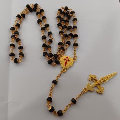 Rosary Necklace Glass with Zinc Alloy Cross gold color plated Unisex mixed colors 160mm Length 20.47 Inch Sold By PC