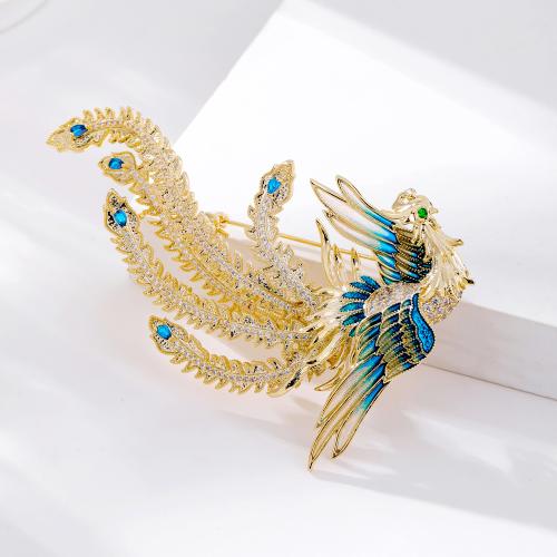 Enamel Brooch, Brass, with Cubic Zirconia, Phoenix, gold color plated, for woman, more colors for choice, nickel, lead & cadmium free, Sold By PC