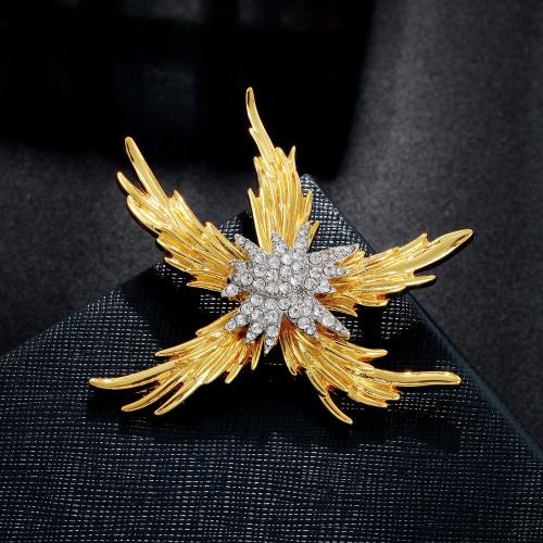 Cubic Zirconia Brooch, Brass, with Cubic Zirconia, Starfish, gold color plated, for woman, nickel, lead & cadmium free, 62x62mm, Sold By PC