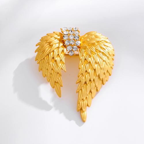 Enamel Brooch, Brass, with Cubic Zirconia, Wing Shape, gold color plated, for woman, nickel, lead & cadmium free, 51x64mm, Sold By PC