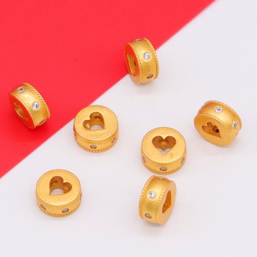 Cubic cirkónium Brass Beads, Sárgaréz, -val Cubic cirkónium, Szív, arany színű aranyozott, DIY, nikkel, ólom és kadmium mentes, 5x10mm, Által értékesített PC