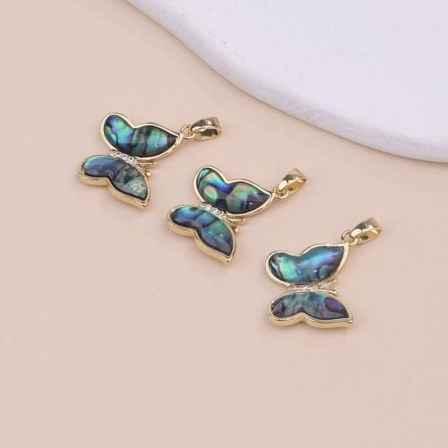 Zinc Alloy Pendants with Abalone Shell Butterfly gold color plated DIY nickel lead & cadmium free Sold By PC
