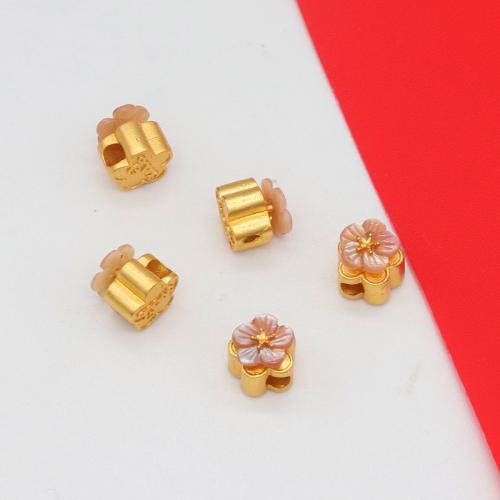 Brass Jewelry Beads, Flower, gold color plated, rotatable & DIY, pink, nickel, lead & cadmium free, 8.50x8.50mm, Sold By PC