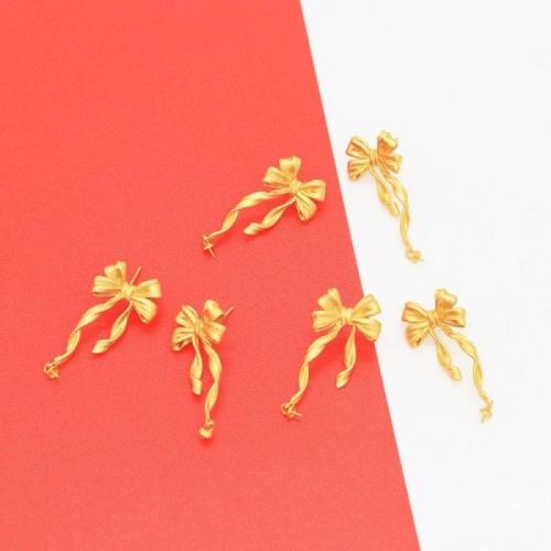 Brass Stud Earring, Bowknot, gold color plated, for woman, nickel, lead & cadmium free, Sold By Pair