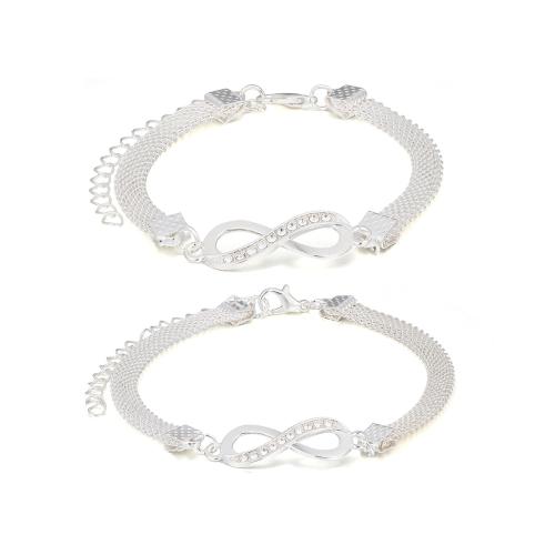 Crystal Sieraden Sets, enkelbandje & armband, Zinc Alloy, met Kristal, 2 stuks & mode sieraden & voor vrouw, zilver, Verkocht door Stel