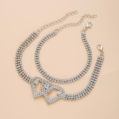 Tibetan Style Anklet, with Crystal, 2 pieces & fashion jewelry & for woman, silver color, Sold By Set