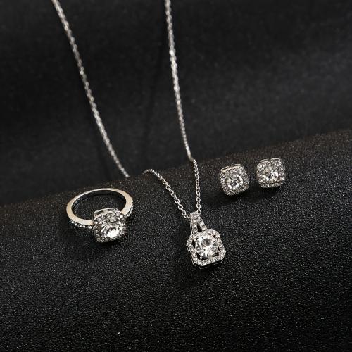 Crystal Jewelry Sets, Stud Earring & finger ring & necklace, Tibetan Style, with Crystal, three pieces & fashion jewelry & different styles for choice & for woman, Sold By Set
