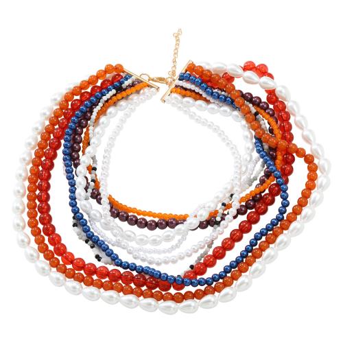 Tibetan Style Jewelry Necklace, with Seedbead & Resin & Plastic Pearl, with 2.48 Inch extender chain, fashion jewelry & multilayer & for woman, multi-colored, Length:14.96 Inch, Sold By PC