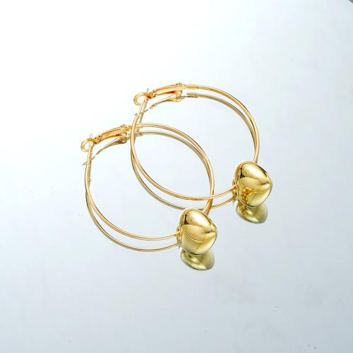 Brincos de gota de liga de zinco, joias de moda & para mulher, dourado, 58x40mm, vendido por par