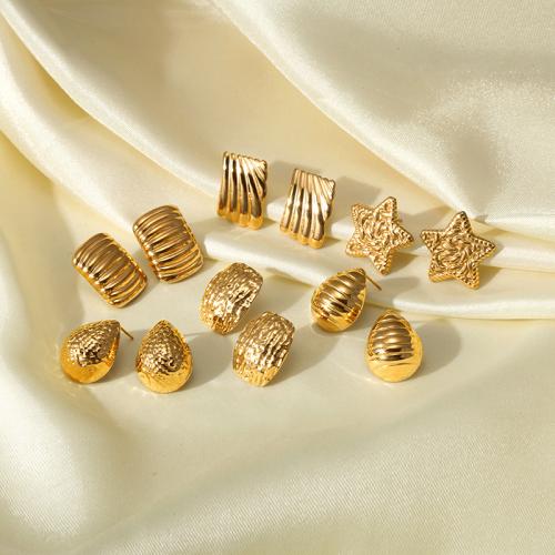 Rostfritt stål Stud Örhängen, 304 rostfritt stål, 18K guldpläterad, mode smycken & olika stilar för val & för kvinna, gyllene, Säljs av Par