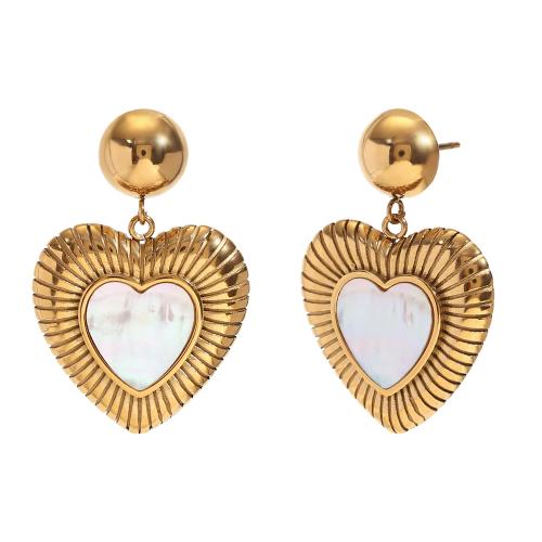 Stainless Steel Stud Earrings 304 Stainless Steel with Shell Heart 18K gold plated fashion jewelry & for woman golden Sold By Pair