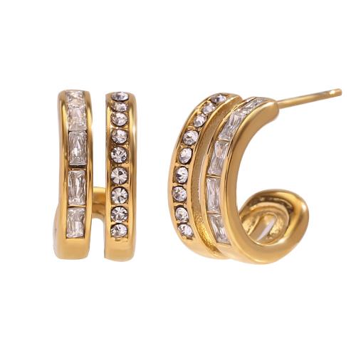 Stainless Steel Stud Earrings 304 Stainless Steel 18K gold plated fashion jewelry & micro pave cubic zirconia & for woman Sold By Pair