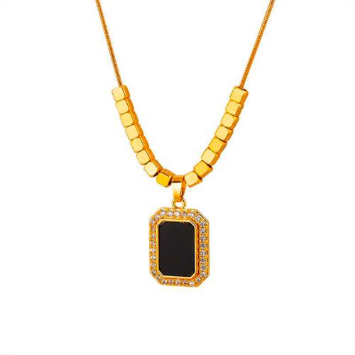 Titanium Steel Necklace, fashion jewelry & micro pave cubic zirconia & for woman, golden, Length:Approx 45 cm, Sold By PC