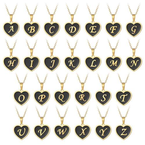 Stainless Steel Jewelry Necklace, 304 Stainless Steel, with 5cm extender chain, Heart, Vacuum Ion Plating, fashion jewelry & letters are from A to Z & Unisex, more colors for choice, 16.40x16.60mm, Length:Approx 40 cm, Sold By PC