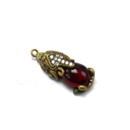 Tibetan Style Rhinestone Pendants, with Glass, antique bronze color plated, vintage & fashion jewelry & DIY & with rhinestone, red, nickel, lead & cadmium free, 10x22x8mm, Approx 100PCs/Bag, Sold By Bag