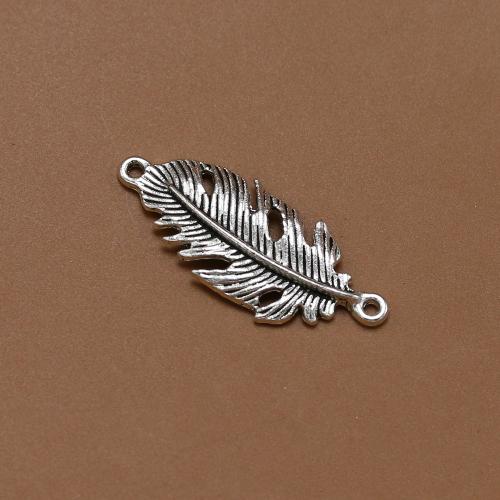 Zinc Alloy Connector Feather antique silver color plated vintage & fashion jewelry & DIY & 1/1 loop nickel lead & cadmium free Approx Sold By Bag