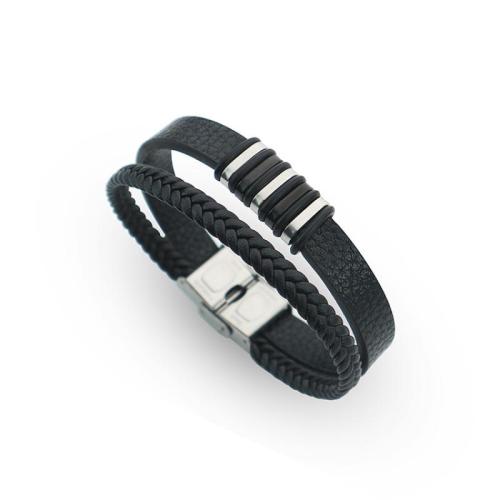 PU Leather Cord Bracelets Titanium Steel with PU Leather fashion jewelry & for man Length Approx 22 cm Sold By PC