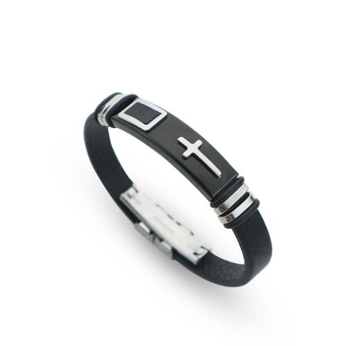 PU Leather Cord Bracelets Titanium Steel with PU Leather fashion jewelry & for man Length Approx 22 cm Sold By PC