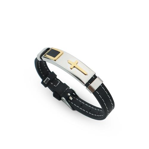 PU Leather Cord Bracelets Titanium Steel with PU Leather fashion jewelry & for man Length Approx 24 cm Sold By PC