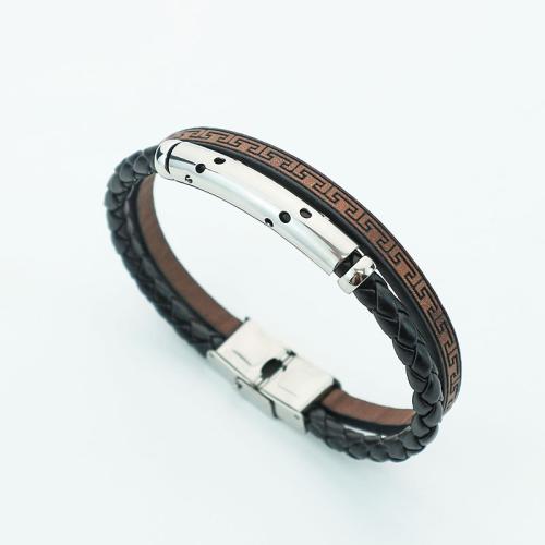 Bracelets cordon PU, Acier inoxydable 304, avec cuir PU, bijoux de mode & pour homme, plus de couleurs à choisir, Longueur:Environ 21.5 cm, Vendu par PC