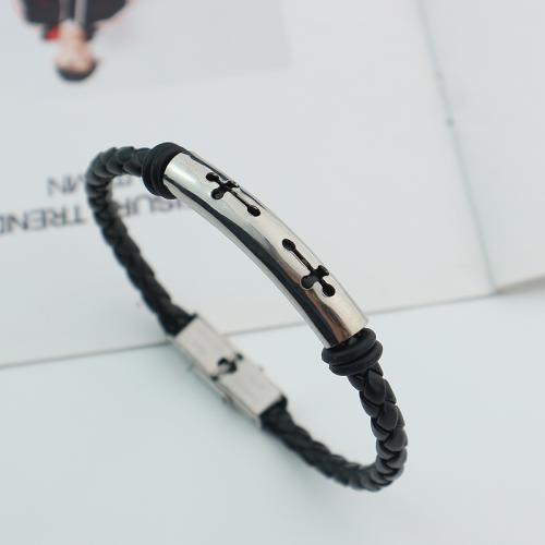 Titan stål armband, med PU, mode smycken & olika mönster för val & för människan, Längd Ca 22 cm, Säljs av PC