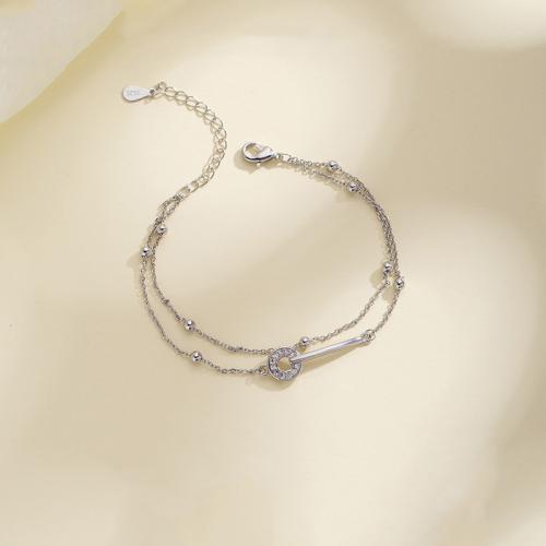 Bracelet cubique en laiton zircon pavent, Double couche & bijoux de mode & pavé de micro zircon & pour femme, Longueur:Environ 20 cm, Vendu par PC