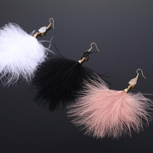 Fashion Feather Earring, Tibetan Style, with Feather, fashion jewelry & for woman, more colors for choice, 150x80mm, Sold By Pair
