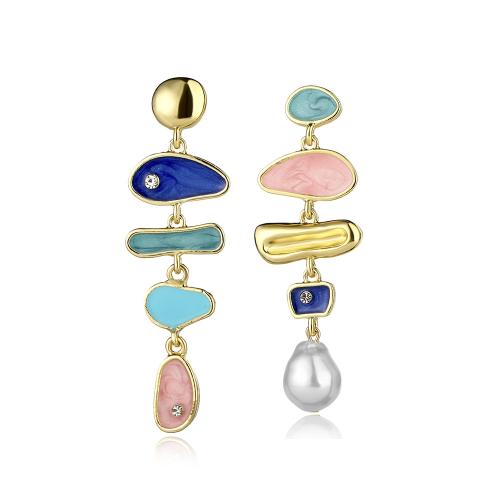 Boucles d'oreilles en alliage de zinc, avec perle de plastique, bijoux de mode & pour femme & émail, 64x33.50mm, Vendu par paire