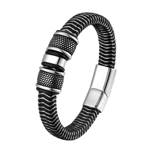 PU Leather Cord Bracelets with 304 Stainless Steel Mask Vacuum Ion Plating fashion jewelry & for man Length 21 cm Sold By PC