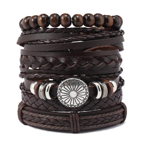Wrap Bracelet, PU Leather, with Tibetan Style, 6 pieces & fashion jewelry & for man, more colors for choice, Sold By Set