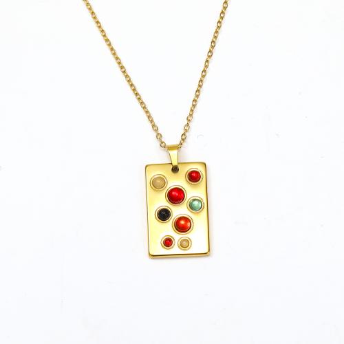 Stainless Steel Jewelry Necklace, 304 Stainless Steel, Rectangle, Vacuum Ion Plating, fashion jewelry & for woman, golden, 16x30mm, Length:Approx 45 cm, Sold By PC