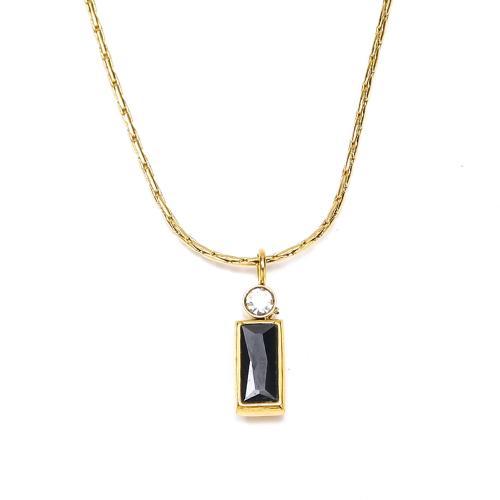 Stainless Steel Jewelry Necklace, 304 Stainless Steel, with Cubic Zirconia, Rectangle, Vacuum Ion Plating, fashion jewelry & for woman, more colors for choice, 4x15mm, Length:Approx 45 cm, Sold By PC