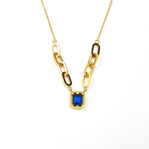 Edelstahl Schmuck Halskette, 304 Edelstahl, mit kubischer Zirkonia, Quadrat, Modeschmuck & für Frau, goldfarben, 10x12mm, Länge:ca. 45 cm, verkauft von PC