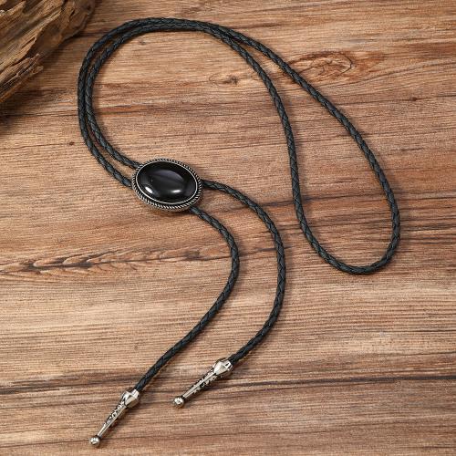 Sweater Chain Necklace, PU Leather, with Resin & Tibetan Style, vintage & for man, more colors for choice, 37mm, Length:Approx 40-70 cm, Sold By PC