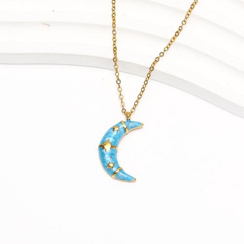 Stainless Steel Jewelry Necklace 304 Stainless Steel Moon Vacuum Ion Plating fashion jewelry & for woman & enamel Length Approx 45 cm Sold By PC