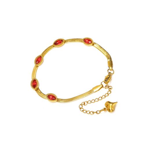 Bijoux bracelet en acier inoxydable, Acier inoxydable 304, avec zircon cubique, avec 5cm chaînes de rallonge, bijoux de mode & pour femme, doré, Longueur:16 cm, Vendu par PC