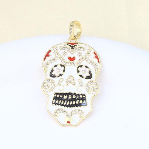 Cubic Zirconia Micro Pave Brass Pendant Skull gold color plated micro pave cubic zirconia & for woman & enamel mixed colors nickel lead & cadmium free Sold By PC