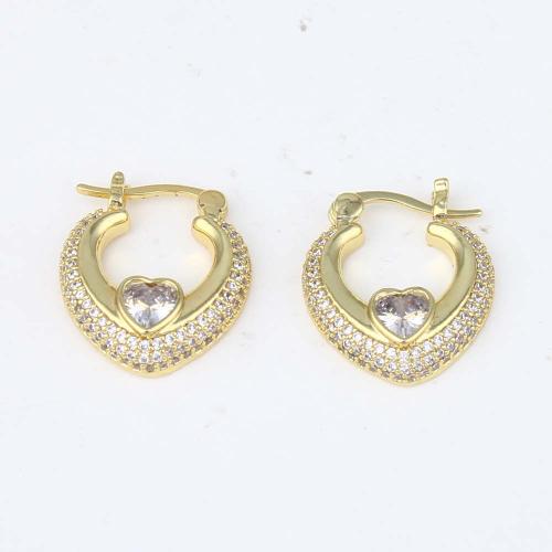Cubic Zirconia Micro Pave Brass Earring Heart gold color plated micro pave cubic zirconia & for woman nickel lead & cadmium free Sold By Pair