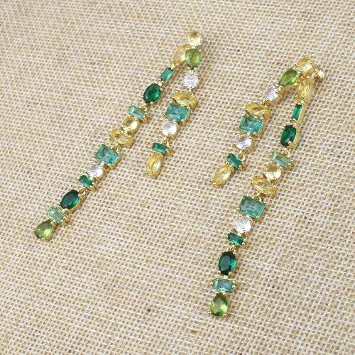 Cubic Zirconia Micro Pave Brass Earring, gold color plated, micro pave cubic zirconia & for woman, green, nickel, lead & cadmium free, 83.10x7.80x4.10mm, Sold By Pair