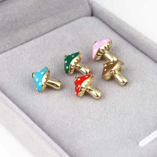 Brass Jewelry Beads, mushroom, gold color plated, DIY & enamel, mixed colors, nickel, lead & cadmium free, 12.30x11.90x8.80mm, 30PCs/Bag, Sold By Bag